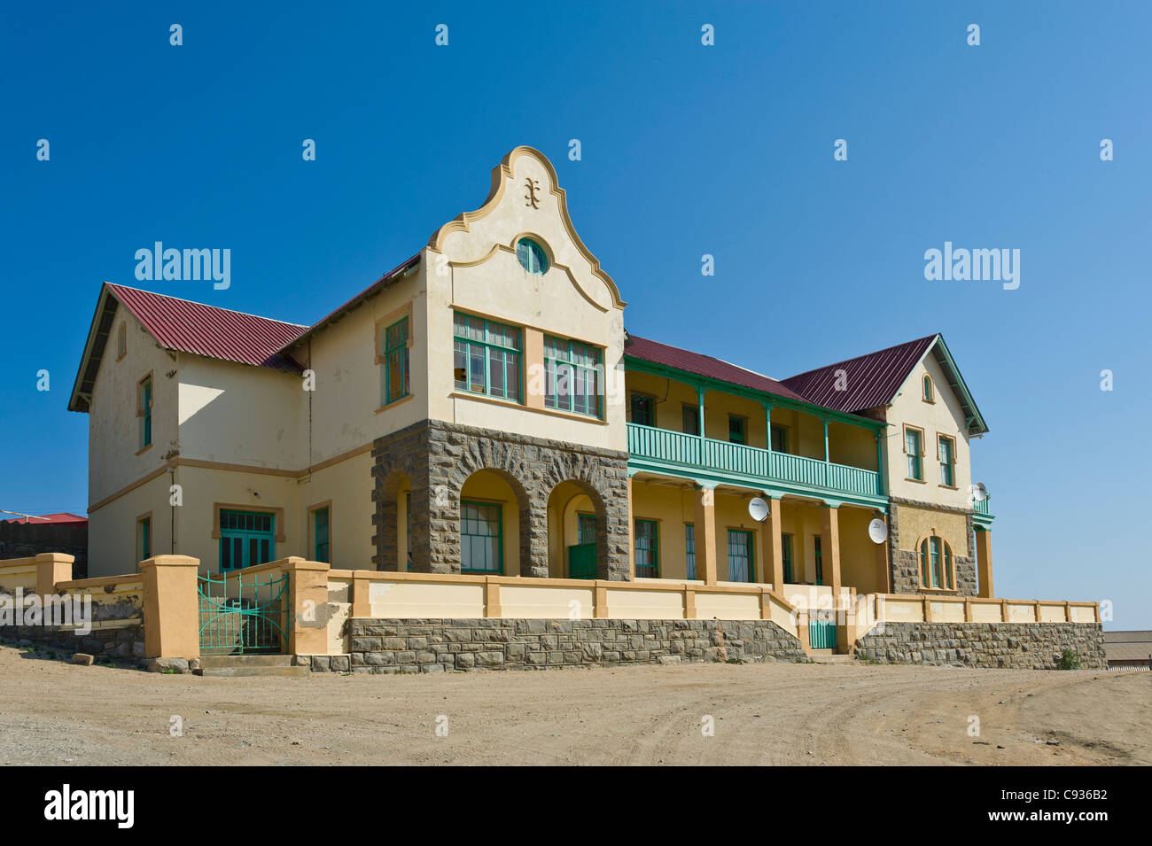 Historical German building in Luederitz Namibia Stock Photo