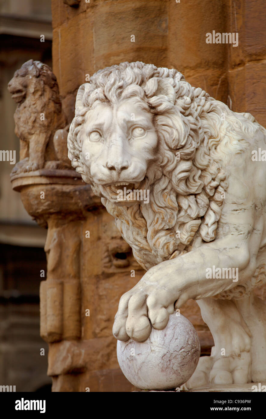 Italy, Florence, Western Europe; Detail of statues outside Palazzo