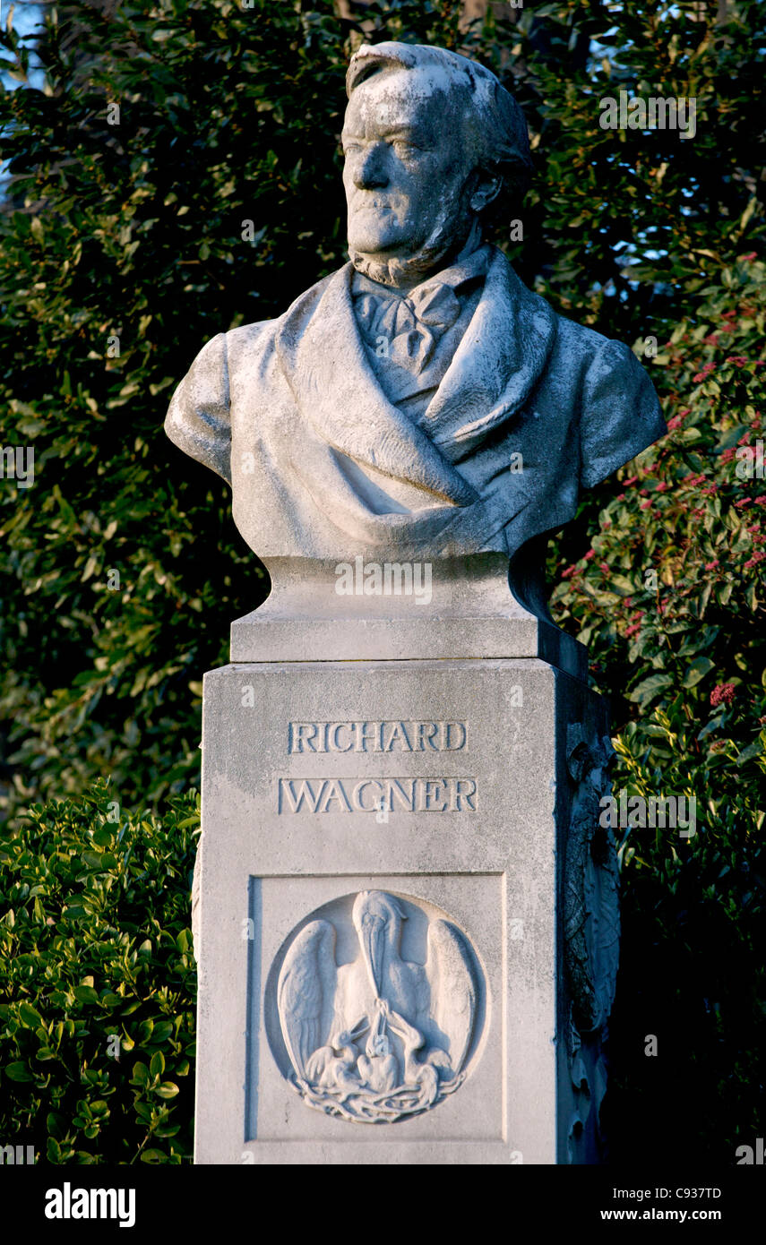 Venice, Veneto, Italy; Monument to the great German composer Richard Wagner at the Giardini who died in Venice Stock Photo