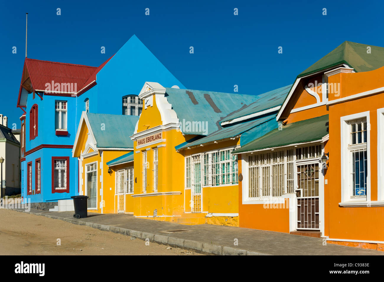 Colorful house fronts of historical buildings in Luederitz Namibia Stock Photo