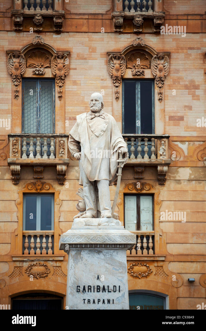 Sicily, Italy, Western Europe; Monument to Italian Unification hero Giuseppe Garibaldi in Trapani Stock Photo