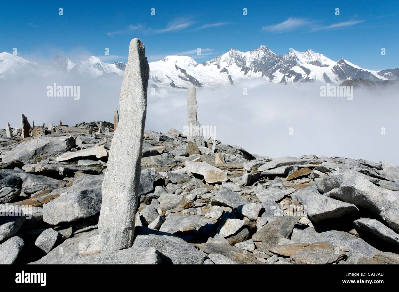 A view across the Saastal from the Dri Horlini Switzerland Stock Photo