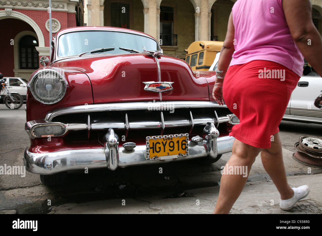 Vintage car Chevrolet parked in the historical centre of Havana, Cuba. Stock Photo