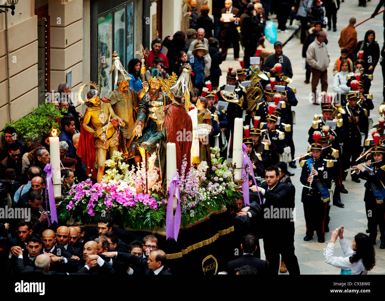 Sicily, Italy, Western Europe; The 'Misteri' procession passing through ...