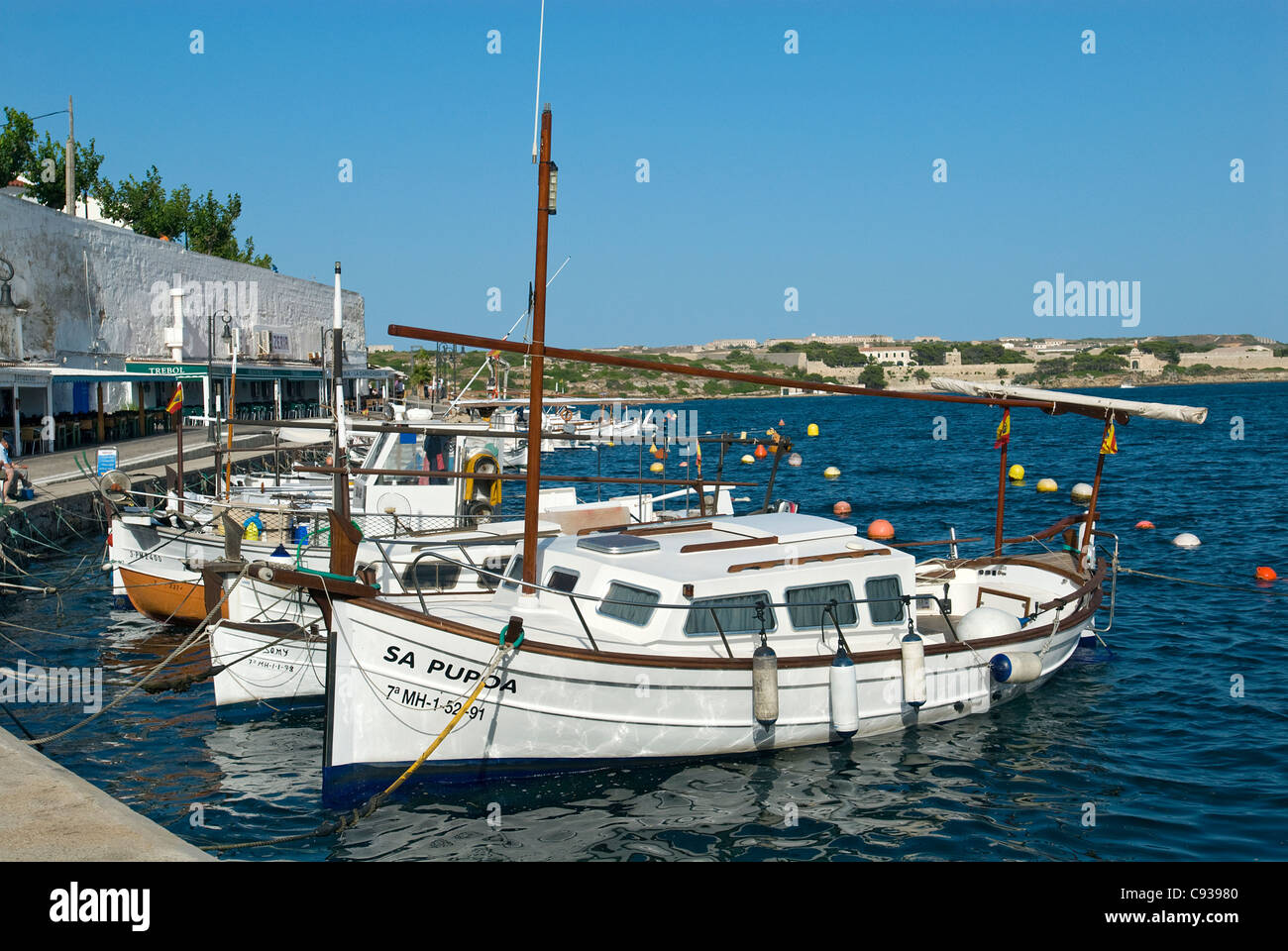 Boats in the harbour at Es Castell, Menorca, Balearics, Spain Stock Photo