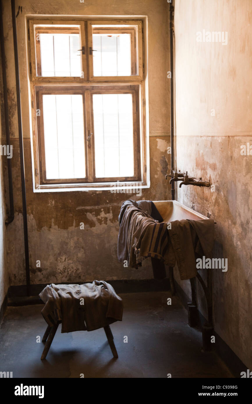 Poland, Oswiecim, Auschwitz I concentration camp. One of two washrooms in Block 11 Stock Photo