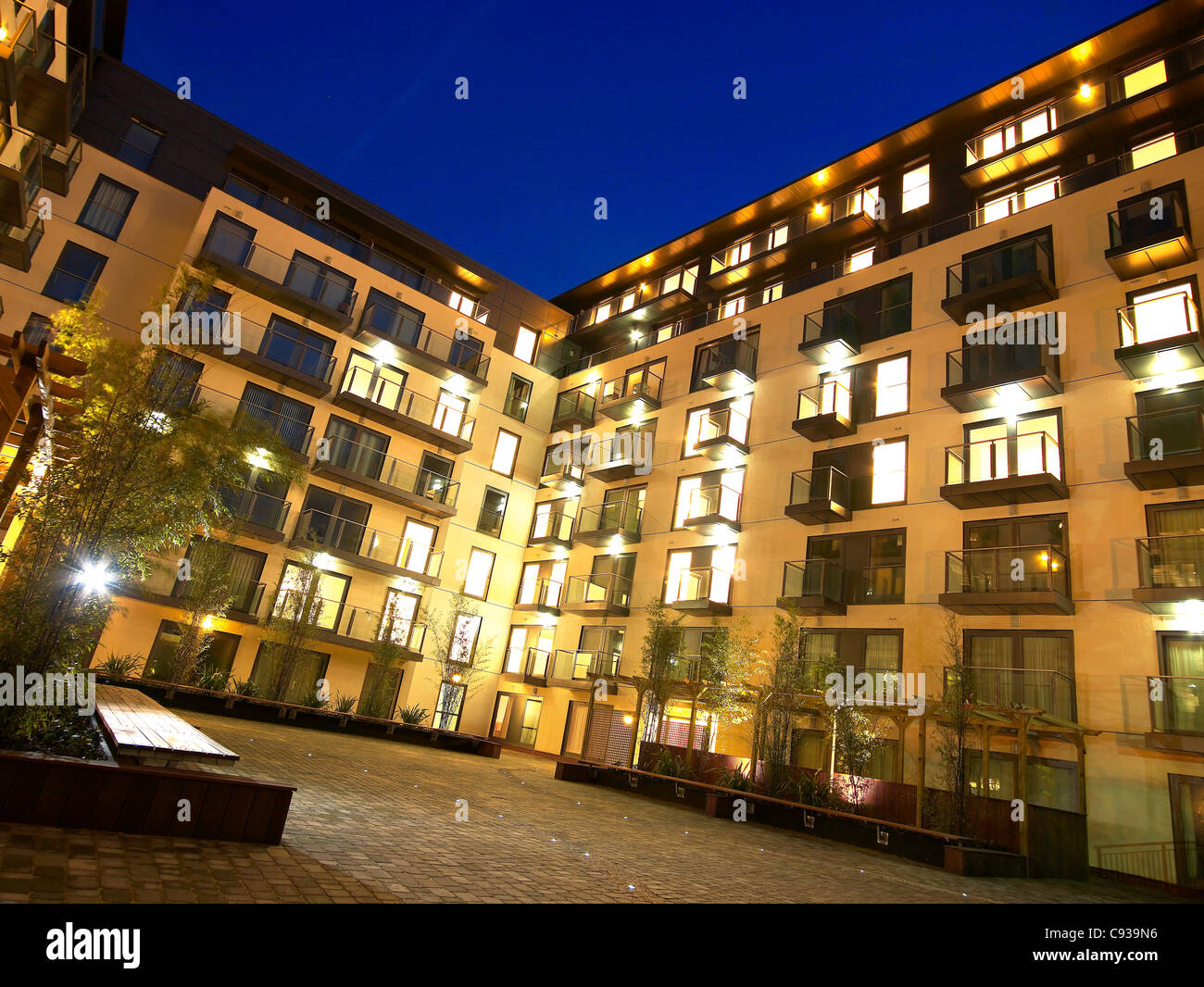 courtyard apartment complex Stock Photo