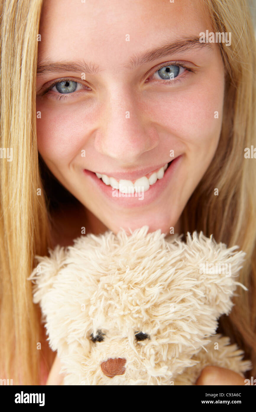 Close up teenage girl with cuddly toy Stock Photo