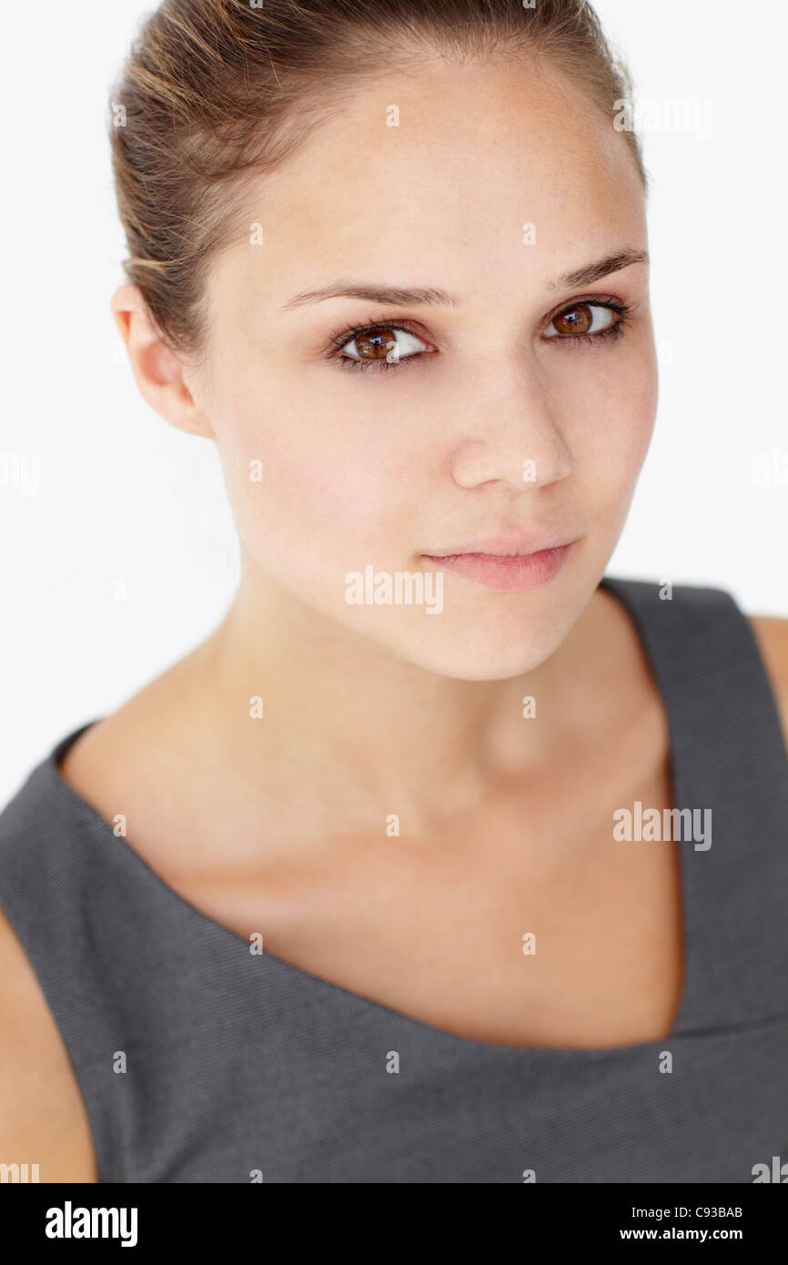 Young woman head and shoulders Stock Photo Alamy