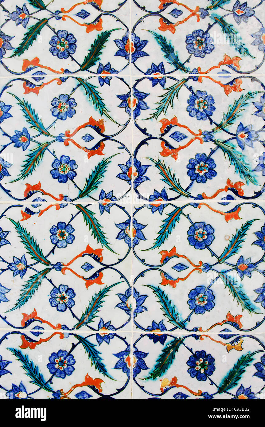 Tile of traditional Turkish patterns creating a beautiful background image. Stock Photo