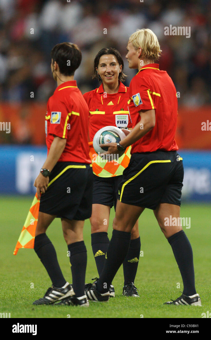 The FIFA officiating team leaves the field at the end of regulation play of the 2011 Womens World Cup final - Japan v. USA Stock Photo