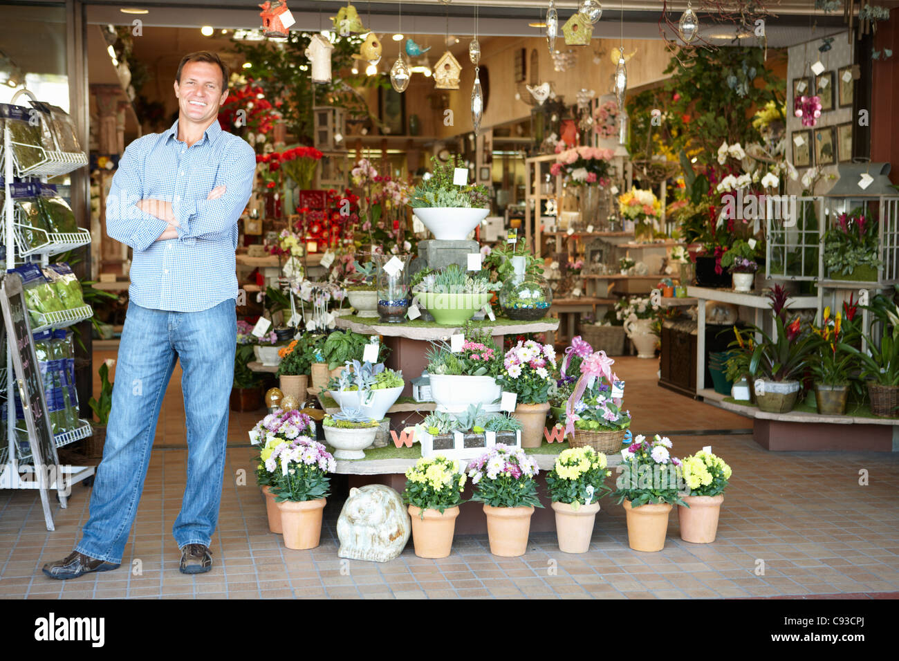 Man working in florist Stock Photo