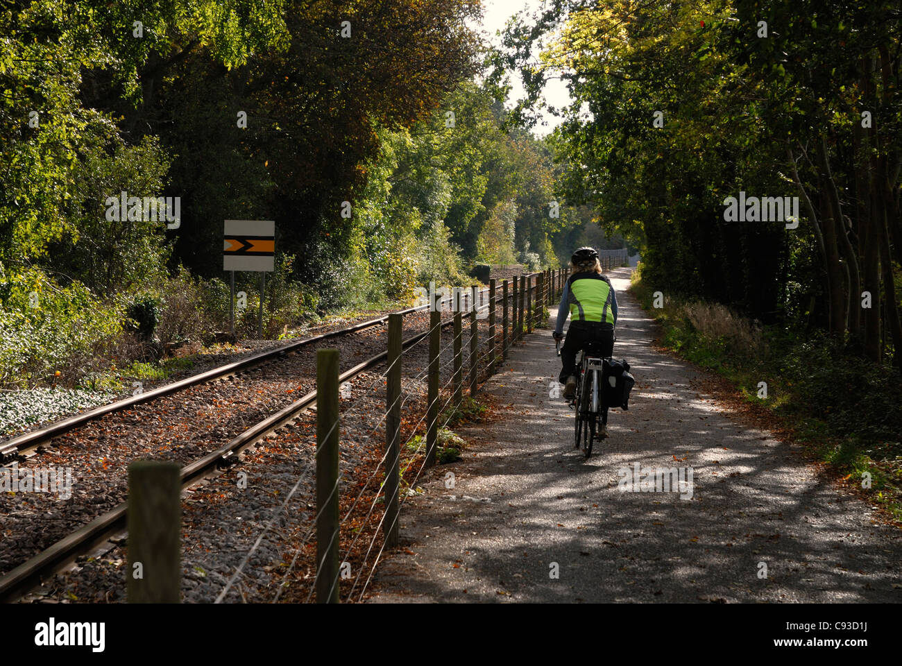 Disused/partially used -restored railway cycle path between Bitten and Bath on a very pleasant day  in late summer. Stock Photo