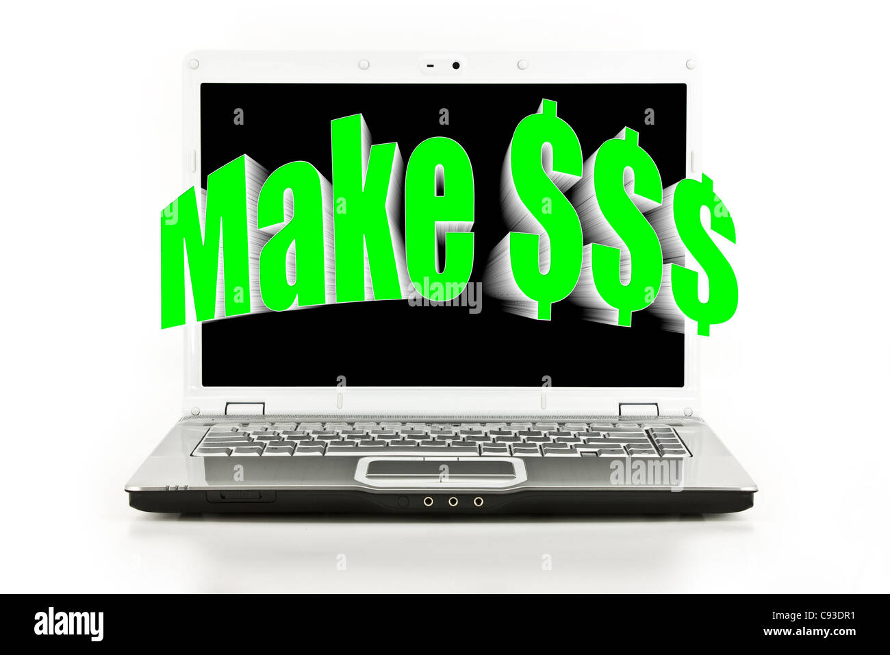 Make Money Online Concept Over A Laptop / Notebook Computer Isolated On White Stock Photo