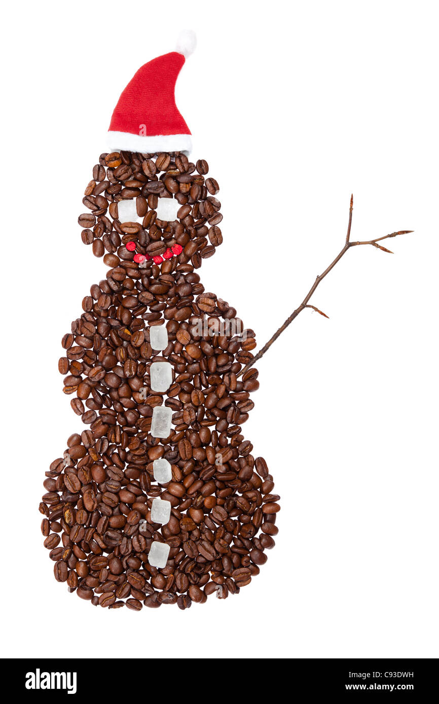 Snowman in a hat made from coffee beans Stock Photo Alamy