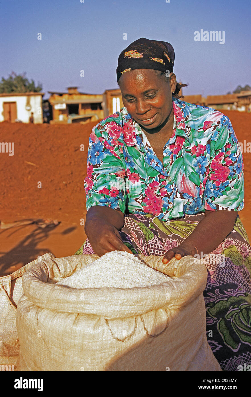 Meru Woman at Roadside Duka with Rice for Sale Meru District Kenya Stock Photo