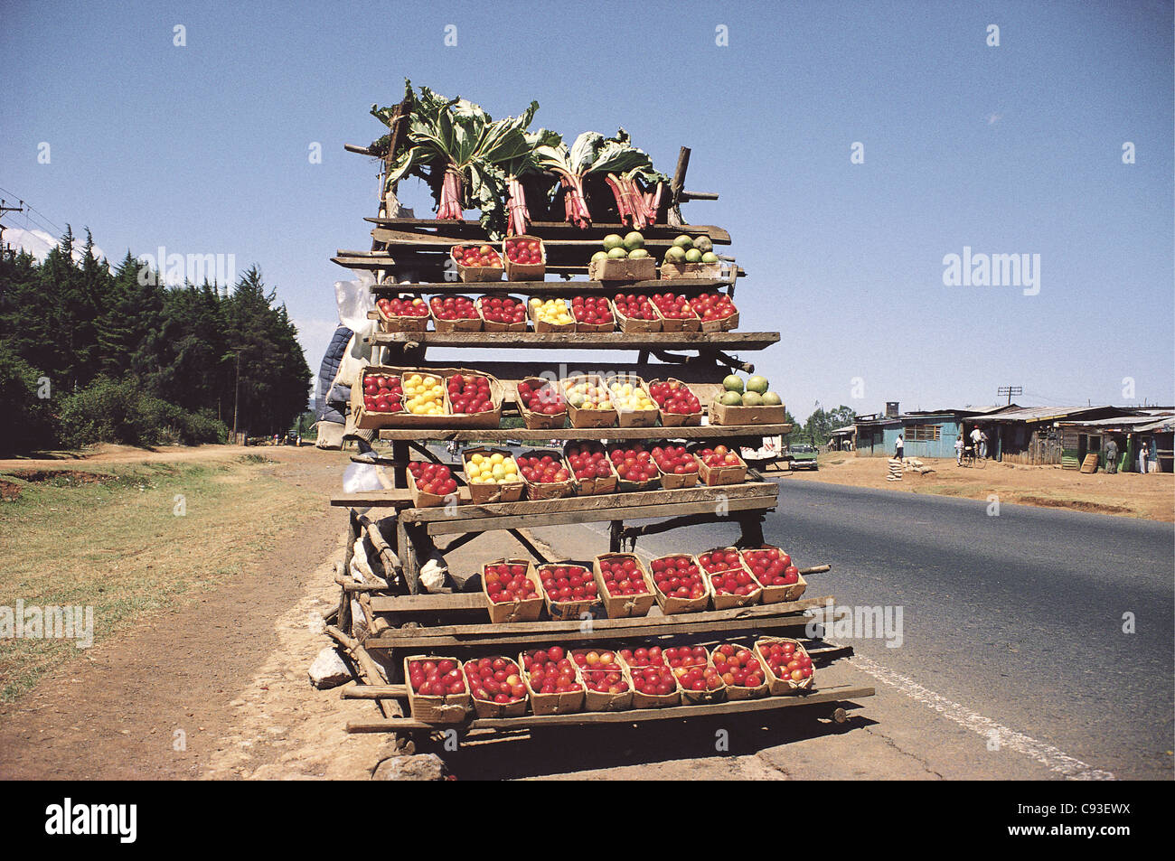 Rhubarb Plums and Oranges on Sale at Side of Nairobi Limuru Road Kenya