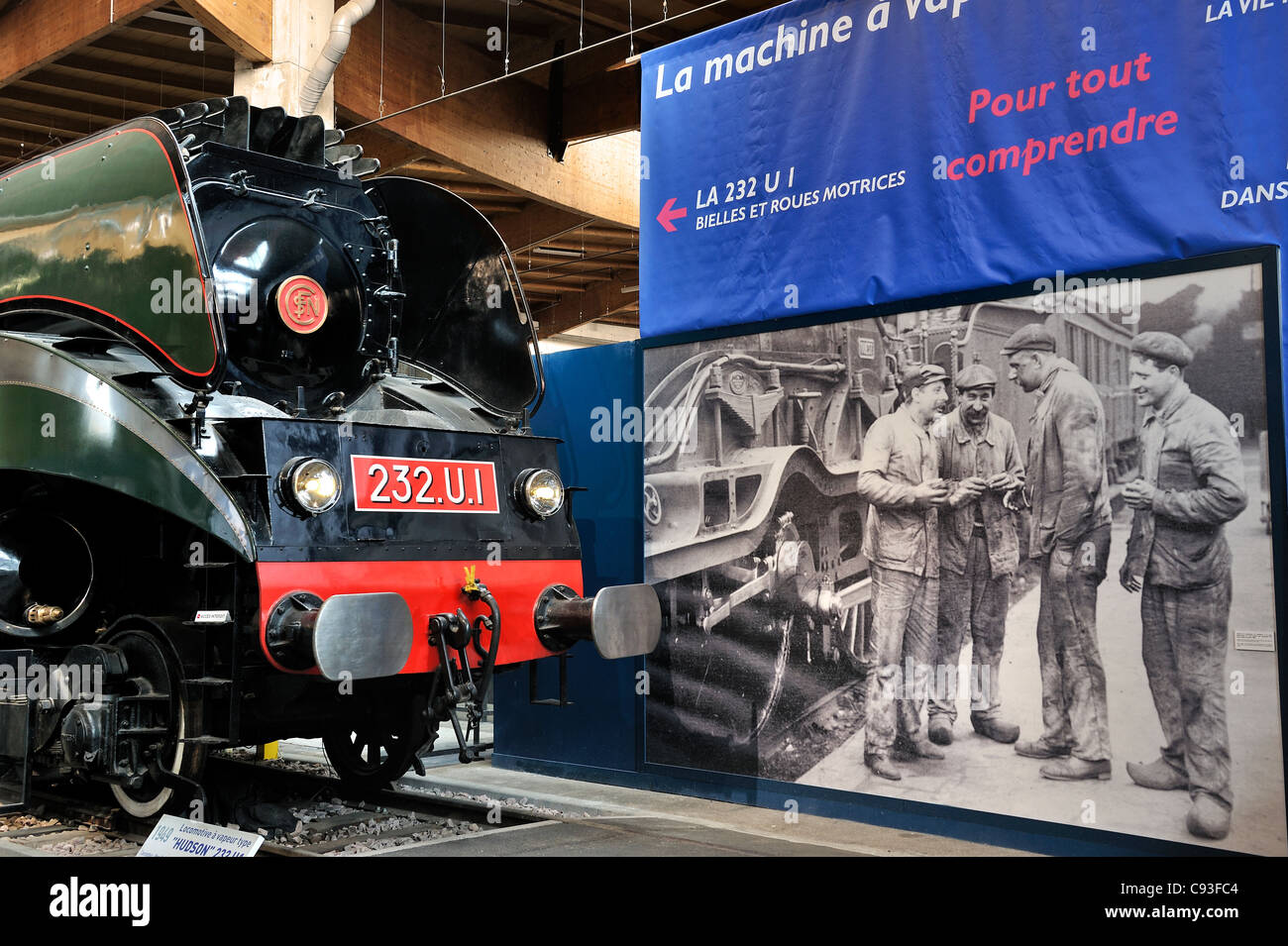 232 U1 type steam locomotive in Cite du Train museum, Mulhouse, France. Stock Photo