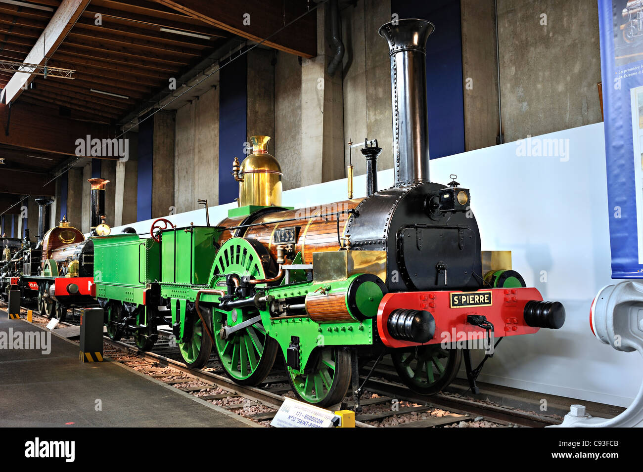 111 type steam locomotive N°33 'Saint Pierre' de 1844,  Allcard-Buddicom & Cie, in Cite du Train museum, Mulhouse, France. Stock Photo