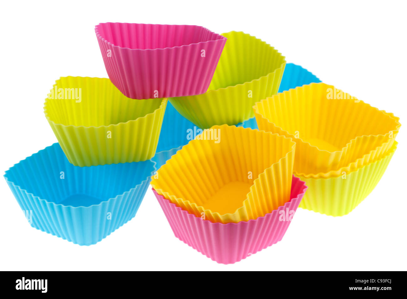 Pile of mixed colours silicone cupcake cases Stock Photo