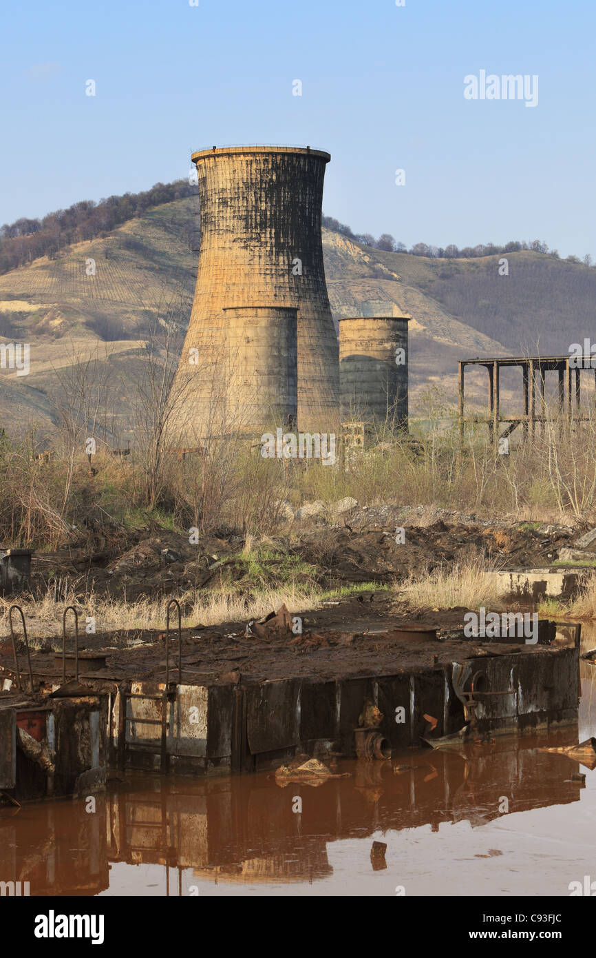 Ruins of a very heavily polluted industrial site at Copsa Mica,Romania. Stock Photo