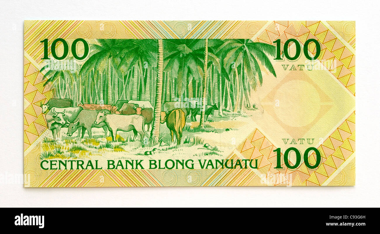 Vanuatu 100 One Hundred Vatu Bank Note. Stock Photo