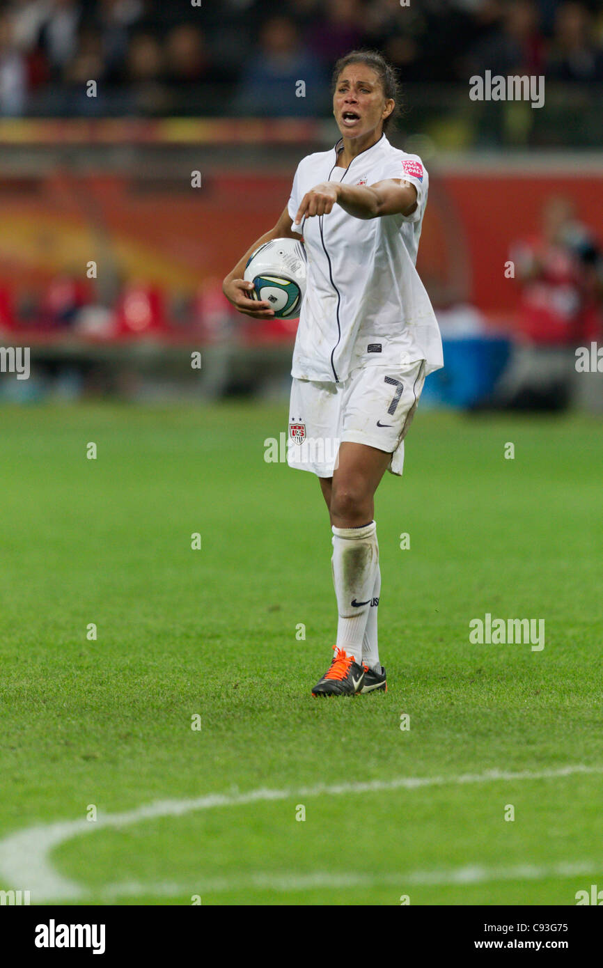 Shannon Boxx of the USA gestures during the penalty kick shootout against Japan to determine the 2011 Women's World Cup champion Stock Photo