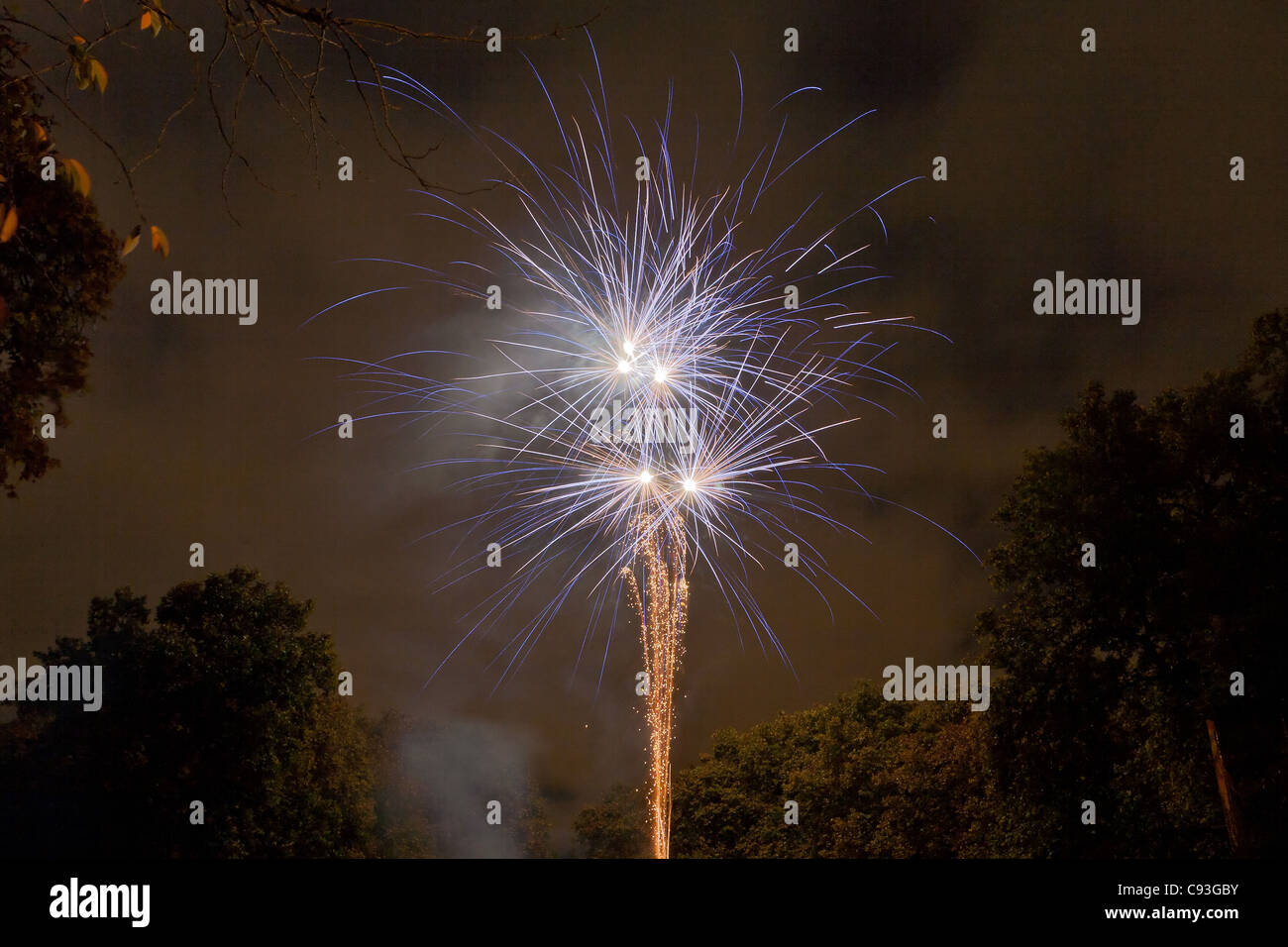 Fireworks display on November 4 2011. Corams Fields, Bloomsbury, Camden, London, England Stock Photo