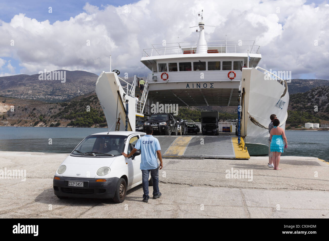 Argostoli, Kefalonia - the ferry boat Ainos to Lixouri Stock Photo
