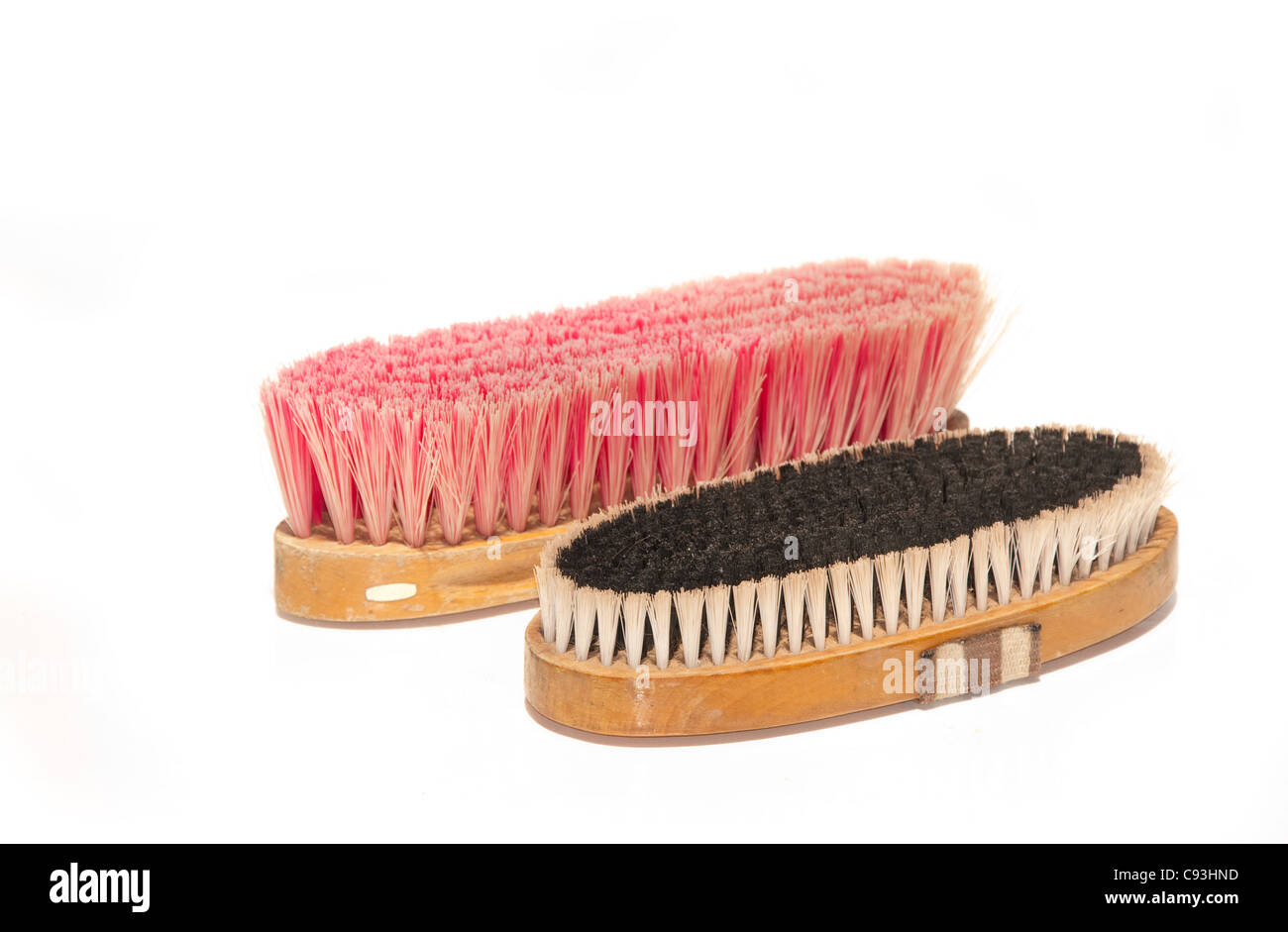 Two soft brushes for grooming horses Stock Photo