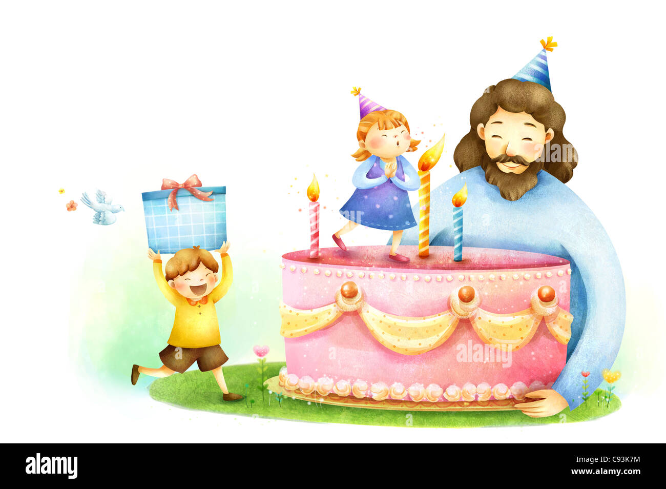 Children celebrating birthday with Jesus Christ Stock Photo - Alamy