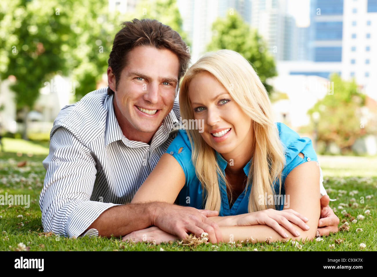Couple in city park Stock Photo