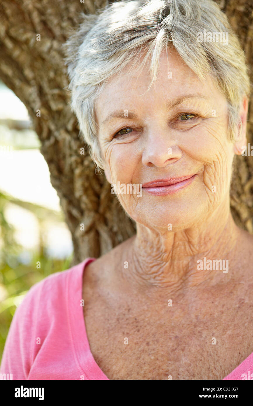 Senior woman outdoors Stock Photo