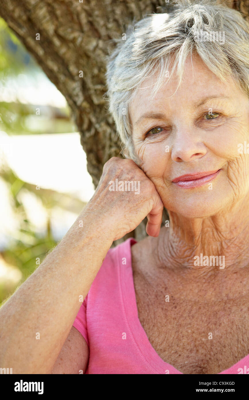 Senior woman outdoors Stock Photo