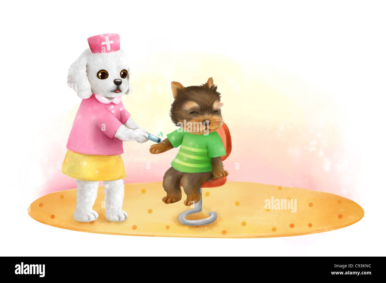 Nurse dog giving injection to puppy Stock Photo Alamy