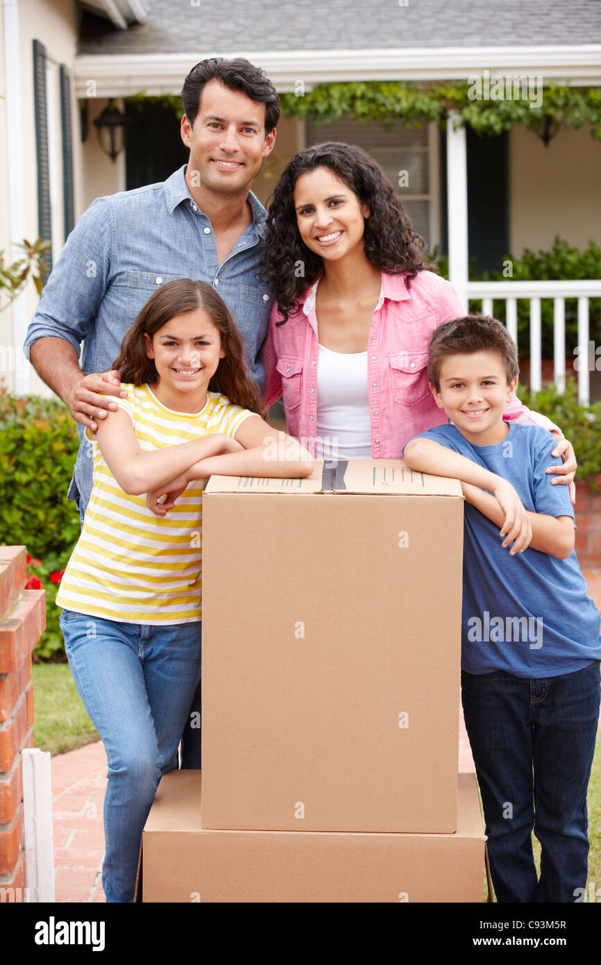 Family moving into new house Stock Photo
