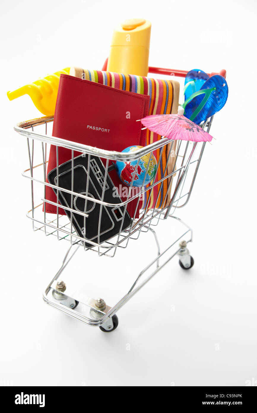 Trolley full of items for holiday Stock Photo
