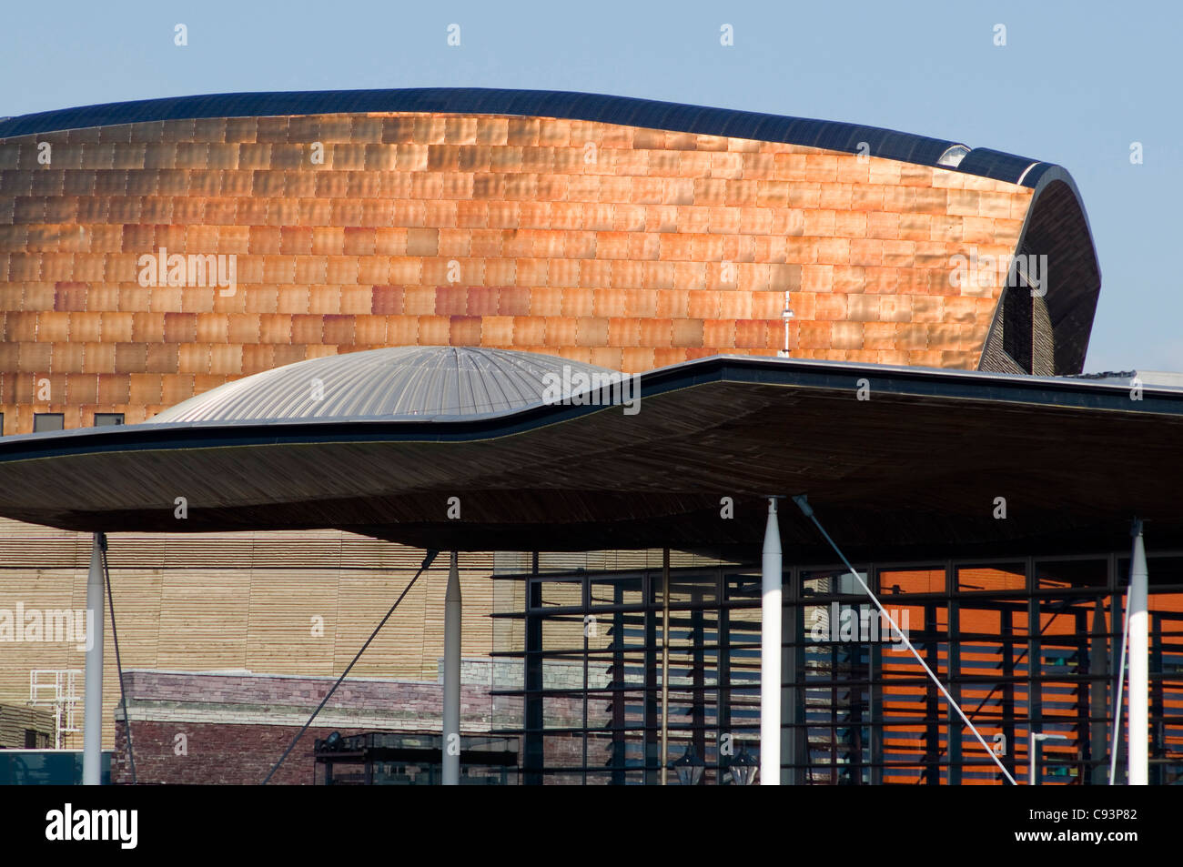 detail of the roofs of the sennedd and the millennium centre, Cardiff, Wales Stock Photo