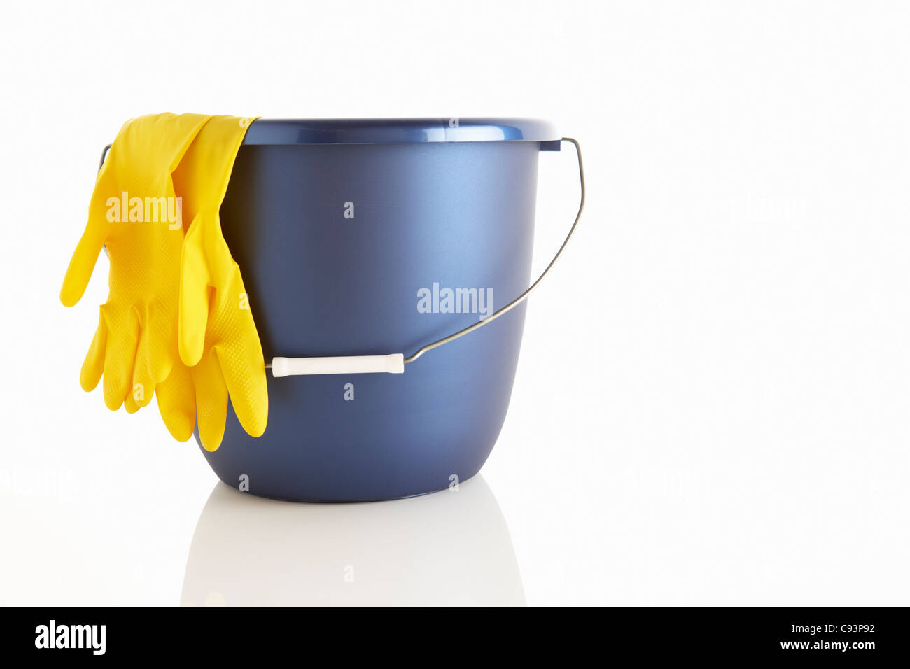 Bucket and rubber gloves Stock Photo