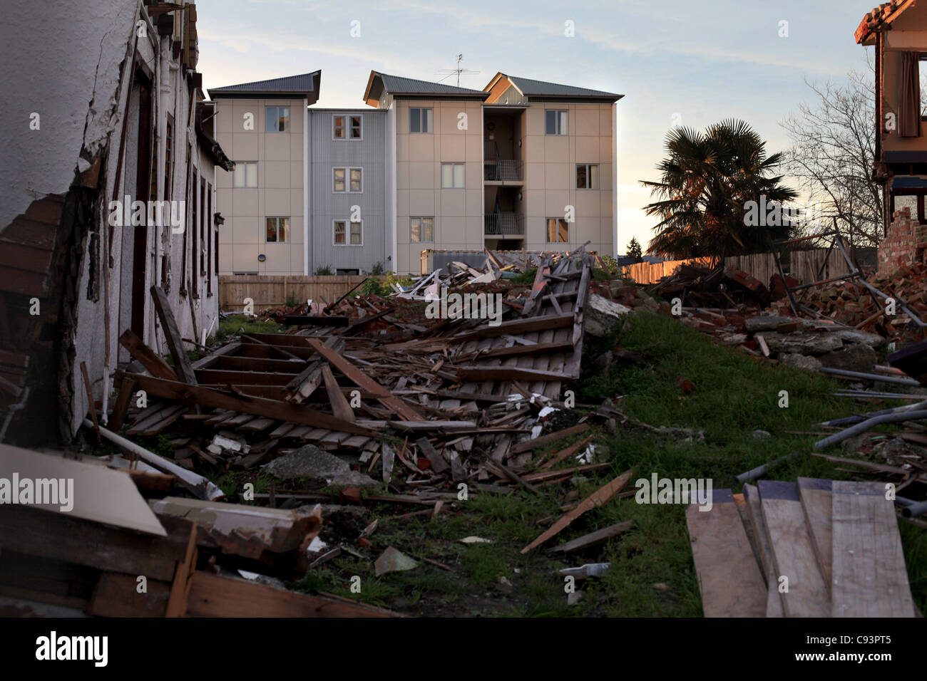 A general view shows quake-damaged buildings in Christchurch, New Zealand. Stock Photo