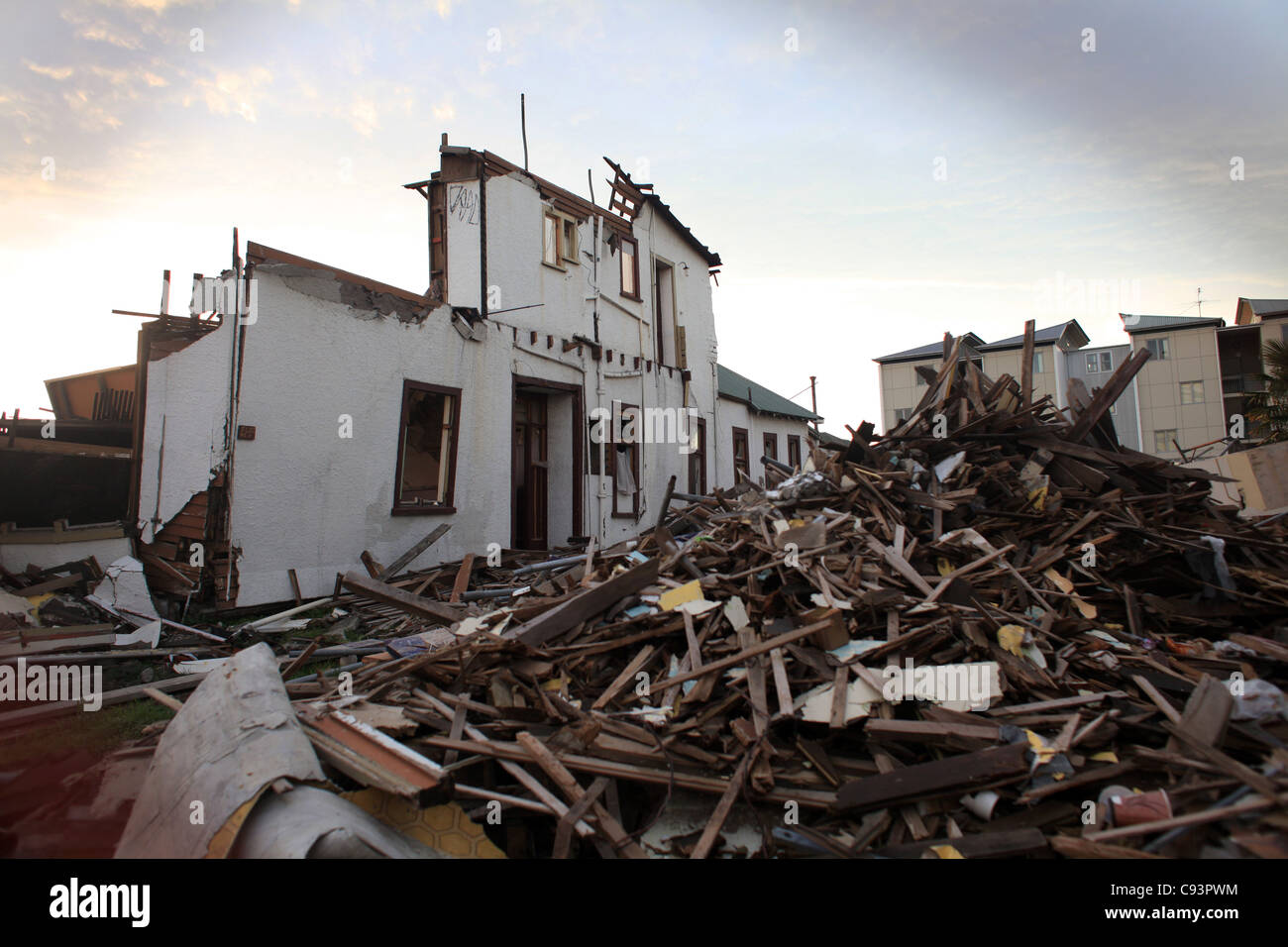 A general view shows quake-damaged buildings in Christchurch, New Zealand. Stock Photo