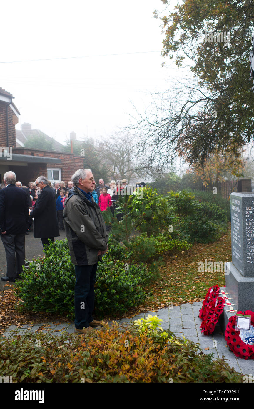 11th November 2011 Galleywood, Essex. A cold misty morning greeted the local people at the Galleywood War Memorial to pay their respects to the war dead. The memorial was attended and lead by the Chairman and other senior members of the Parish Council. Stock Photo