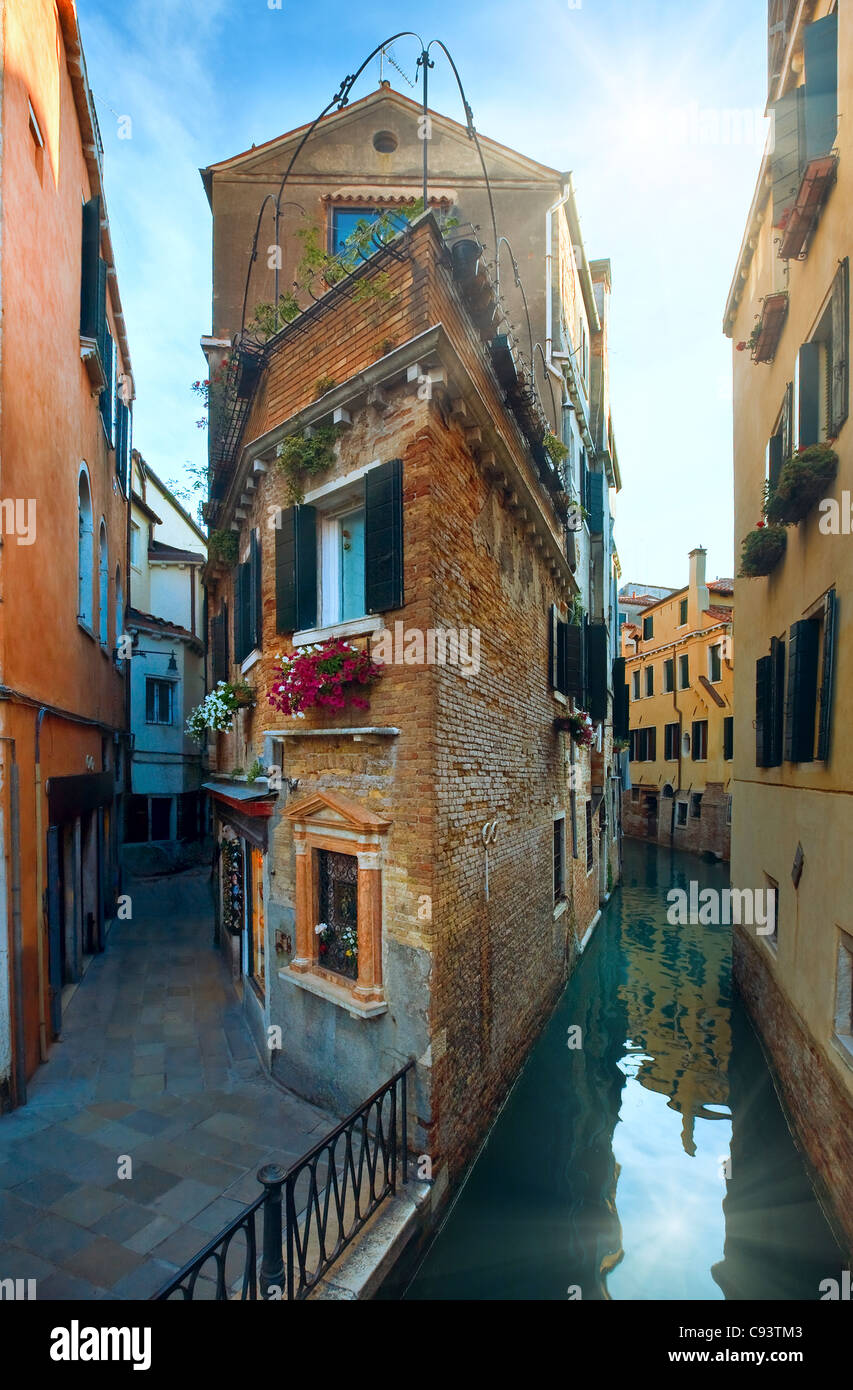 Nice summer venetian canal view with sunshine (Venice, Italy Stock ...