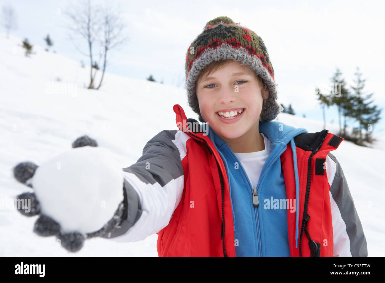 Pre-teen Boy On Winter Vacation Stock Photo