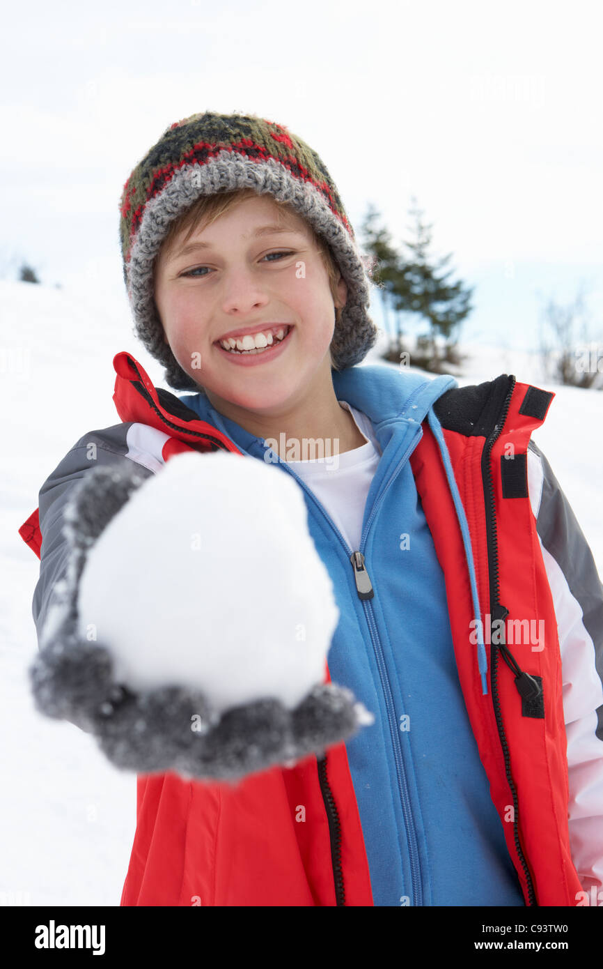 Pre-teen Boy On Winter Vacation Stock Photo