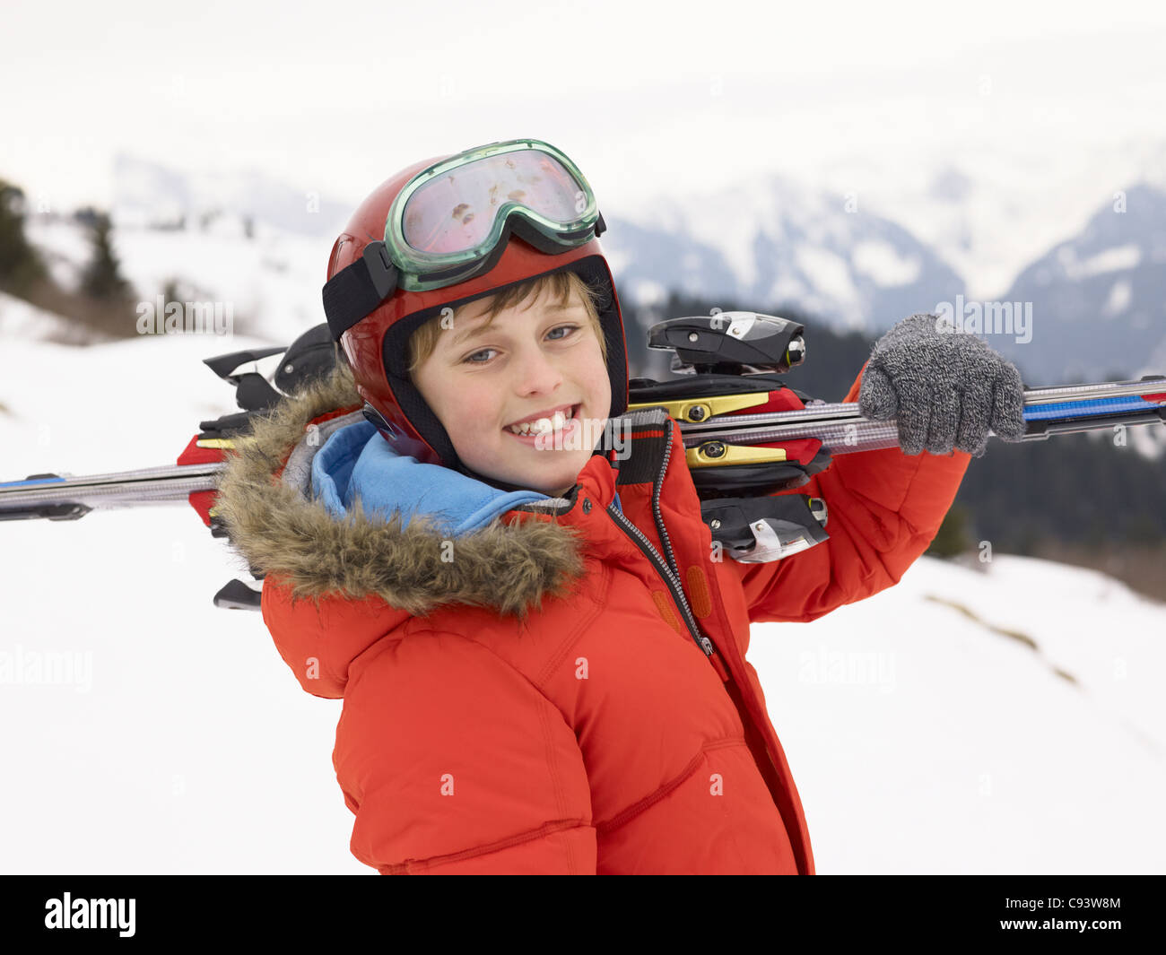 Pre-teen Boy On Ski Vacation Stock Photo - Alamy