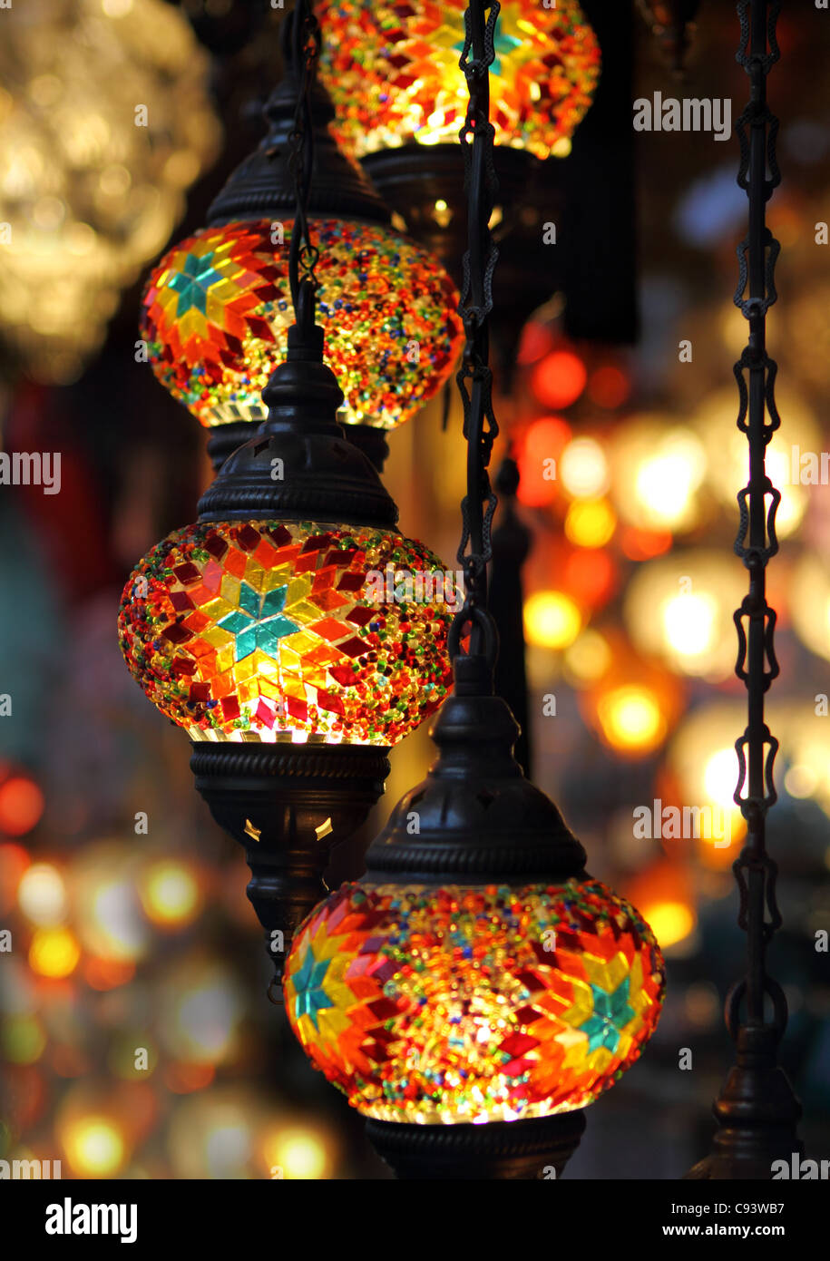 Traditional vintage Turkish lamps over light background in the night Stock  Photo - Alamy