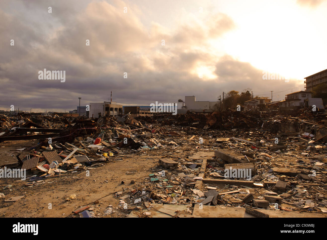 Devastation from the March 11 tsunami, Ishinomaki, Miyagi Prefecture, Japan Stock Photo