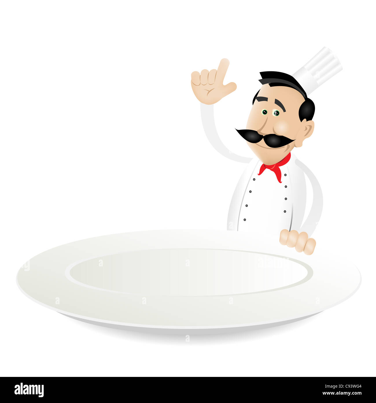 Illustration of a cartoon white cook man holding A Dish plate Stock ...