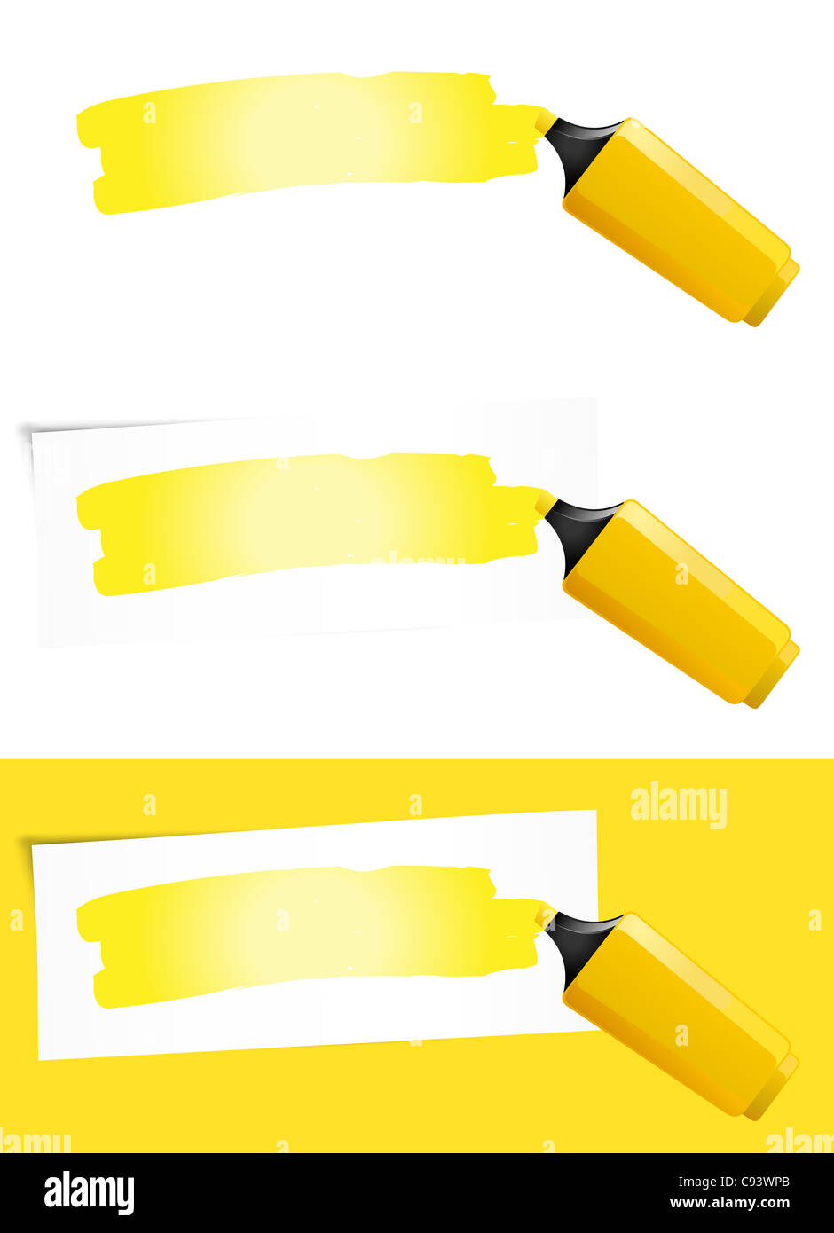 Illustration of a yellow felt tip pen highlighting background paper for your advertisement sign Stock Photo